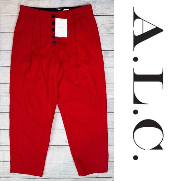 A.L.C  NWT  Russel Cropped Button-Fly High Rise Crepe Pants Scarlet Red Size 2 - Picture 3 of 11